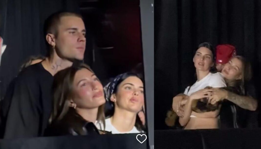 Justin Bieber enjoys flirty energy with Hailey and Kendall during concert